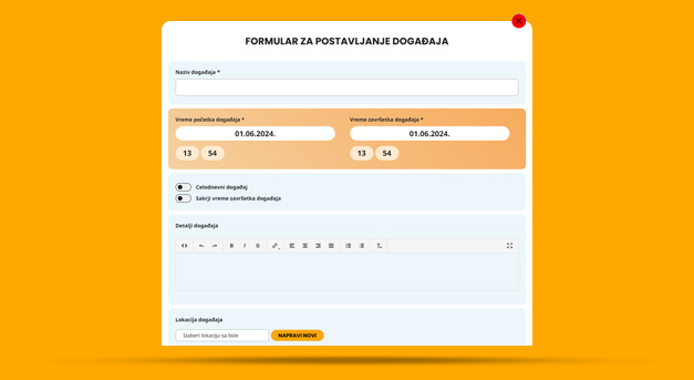 Formular za postavljanje događaja
